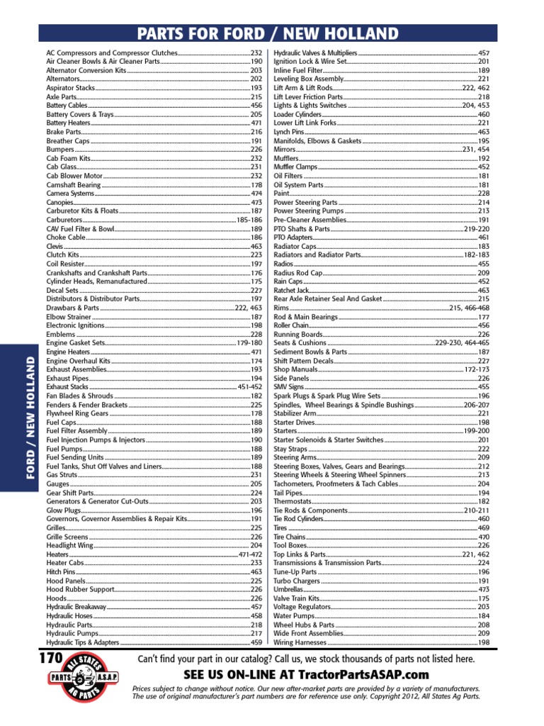 2012 Spring Ford Tractor Parts Catalog PDF, PDF