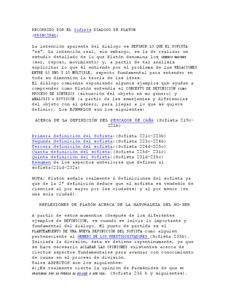 RECORRIDO POR EL Sofista DIALOGO DE PLATÓN PDF Platón Dialéctico