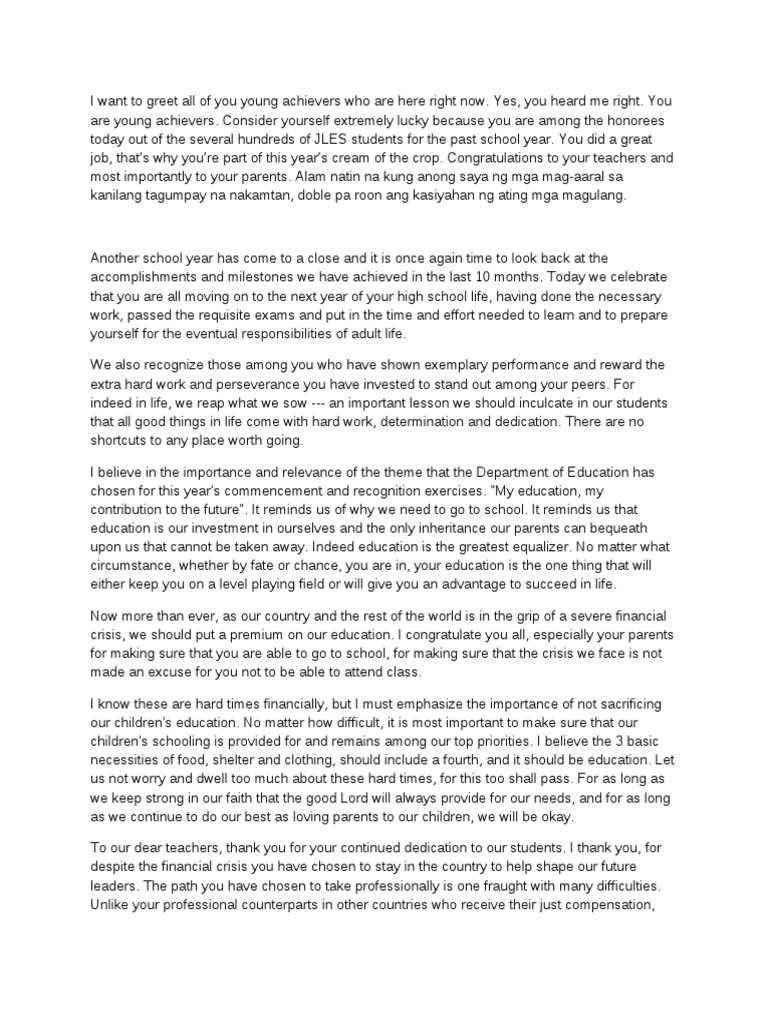 Opening remarks for awarding of honors picture