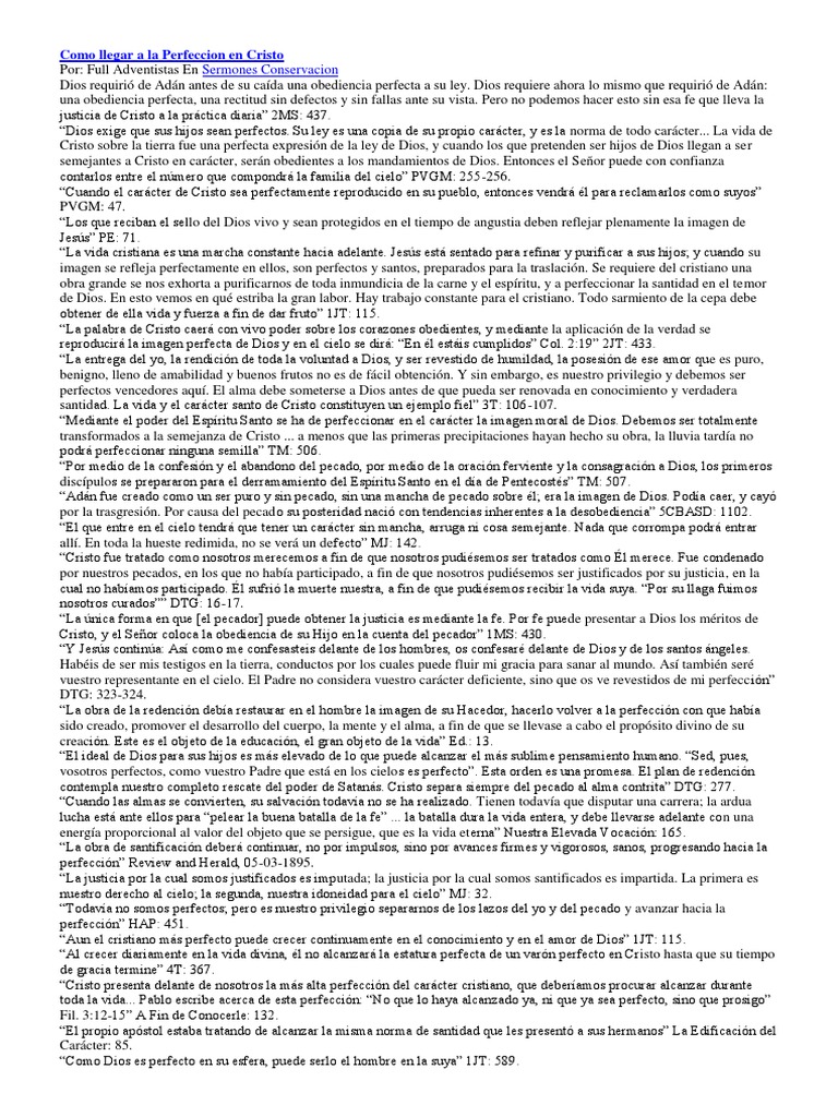 Como Llegar A La Perfeccion en Cristo PDF Cristo (título) Pecado