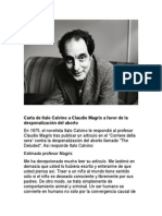 Carta de Italo Calvino A Claudio Magris