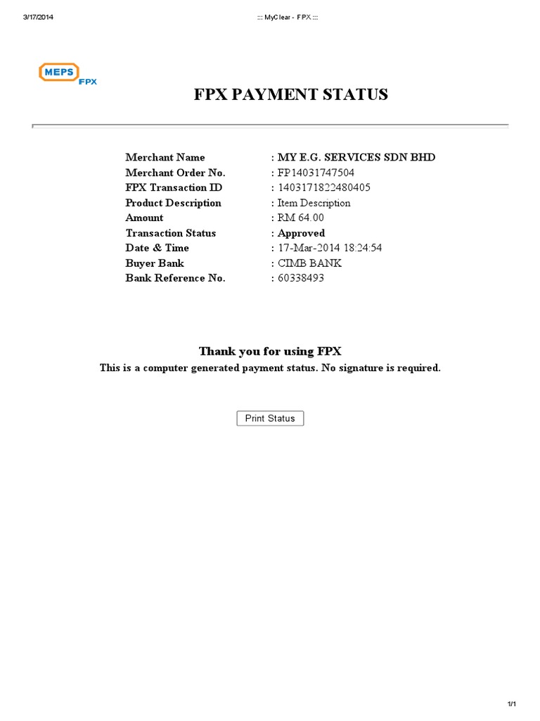 FPX Payment Status: Approved Transaction | PDF | Business | Finance ...