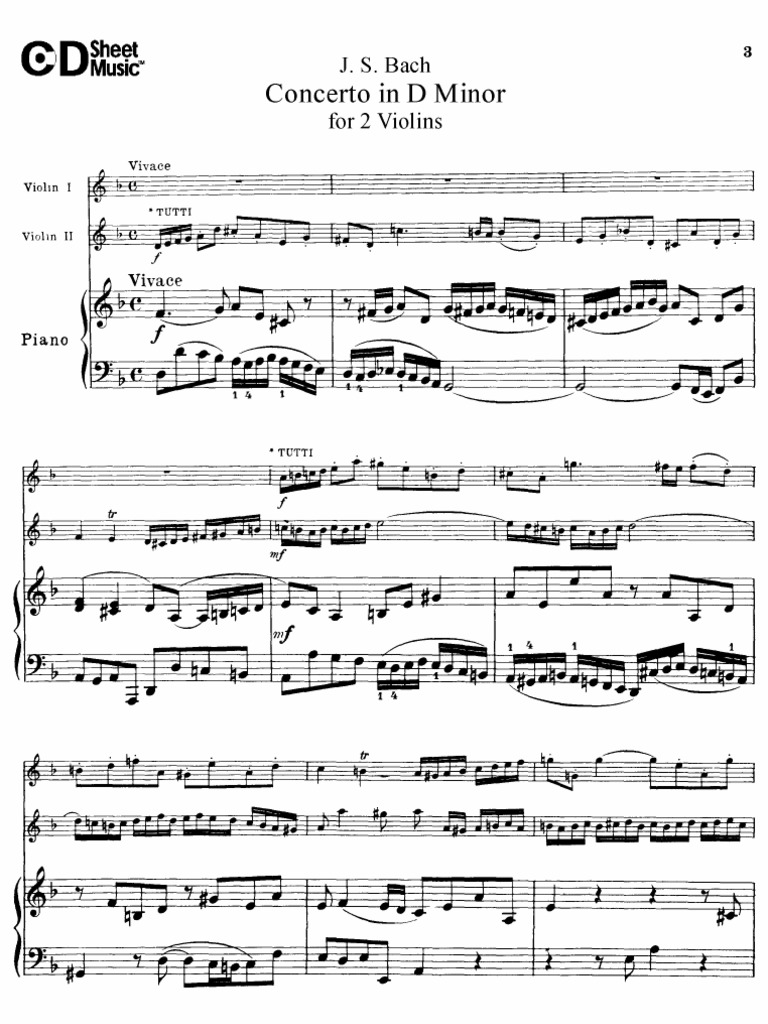 Bach Double Violin Concerto in D Minor Violin Solo and Piano
