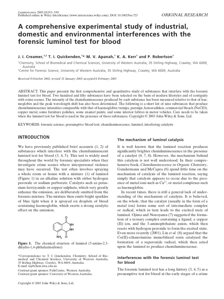 A Comprehensive Experimental Study Interferences With Forensic Luminol ...