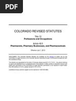Download Colorado Revised Statutes CRS 12 425 Title 12 Article 425 Professions and Occupations Pharmacists Pharmacy Businesses And Pharmaceuticals by Brian Harris SN216555995 doc pdf