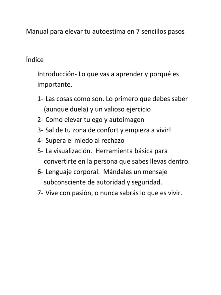 Elevación de Autoestima en 7 Pasos | PDF | Mente | Toma de decisiones