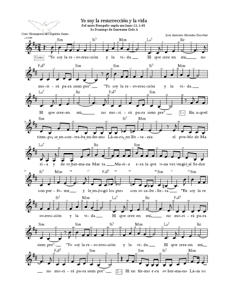 Yo Soy La Resurrección y La Vida - Partitura PDF | PDF | Lázaro De ...