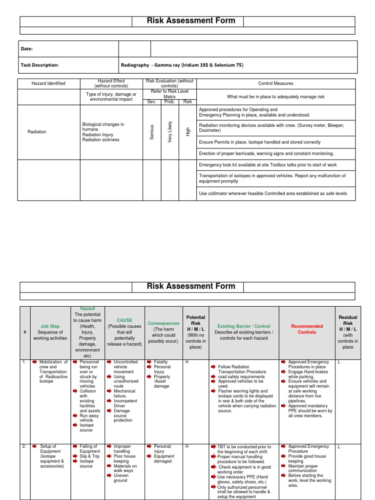 Task Risk Assessment For Radiography | PDF | Ionizing Radiation ...