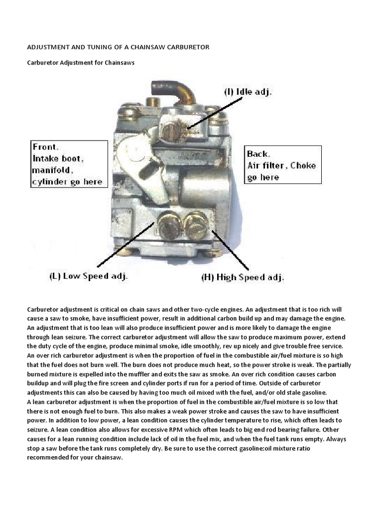 Chainsaw Carburetor Adjustment Guide | PDF | Carburetor | Throttle