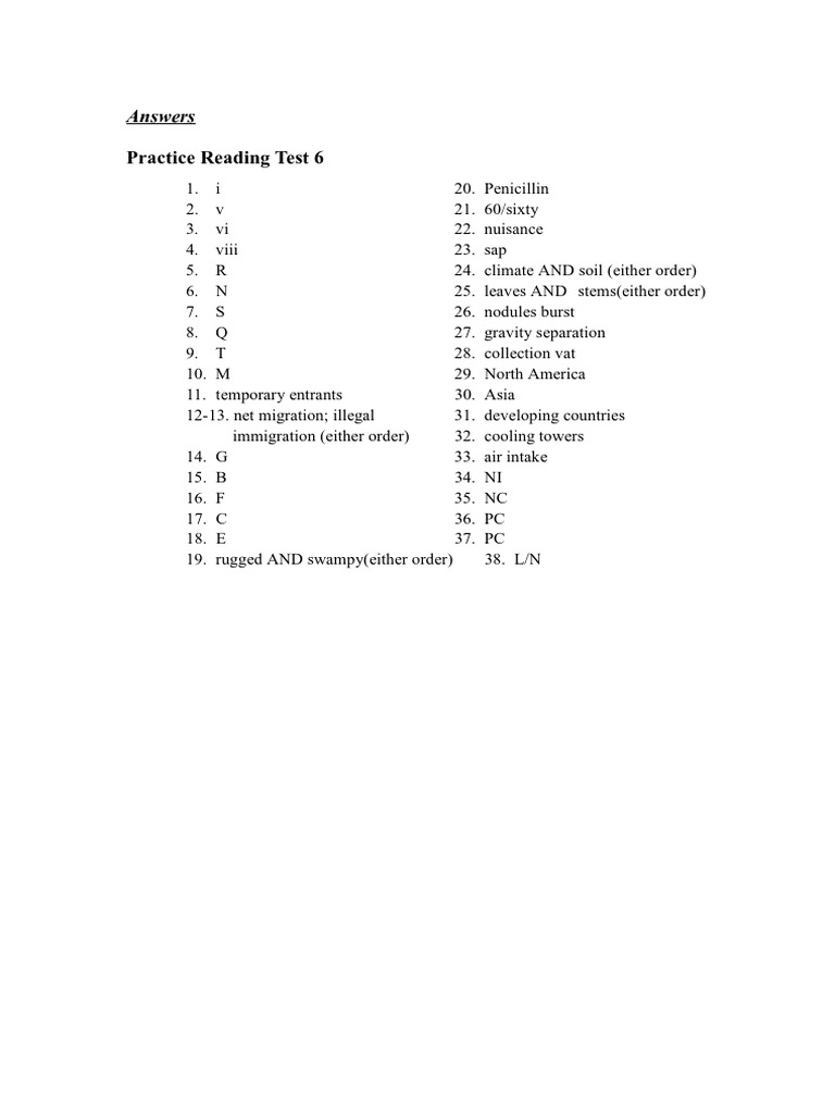 Ielts reading test answers 6 pdf