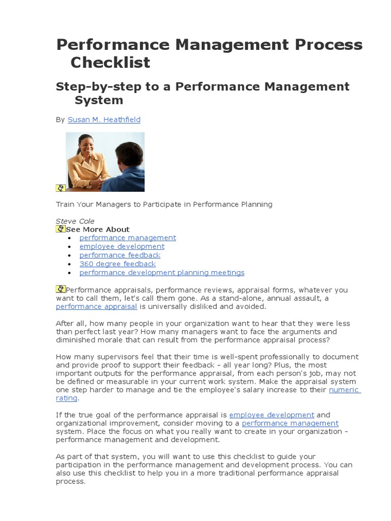 Performance Management Process Checklist | PDF | Performance Management ...