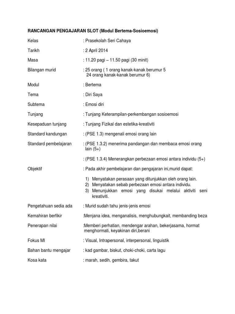Rps Slot Tema Emosi | PDF