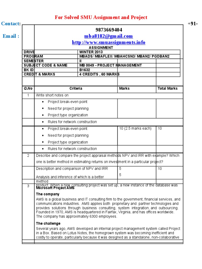 Mb0049 project management assignment