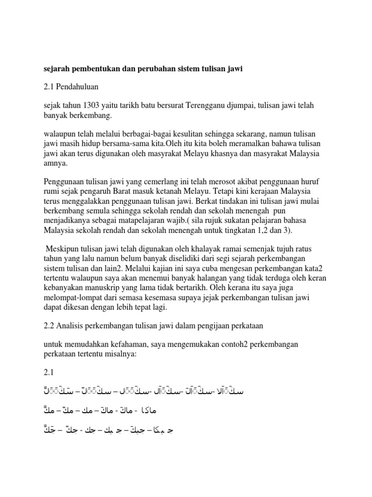 Sejarah Pembentukan Dan Perubahan Sistem Tulisan Jawi Pdf
