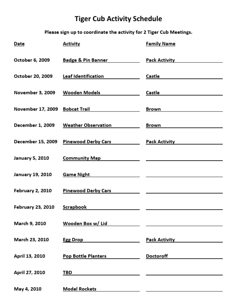 Tiger Den Activity Schedule 10-26-09 | PDF | Home & Garden