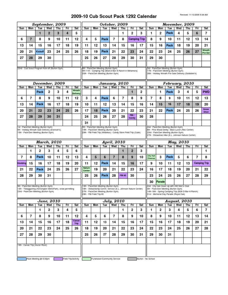 2009 10 Cub Scout Pack 1292 Calendar 10 26 09 Patriotic And National