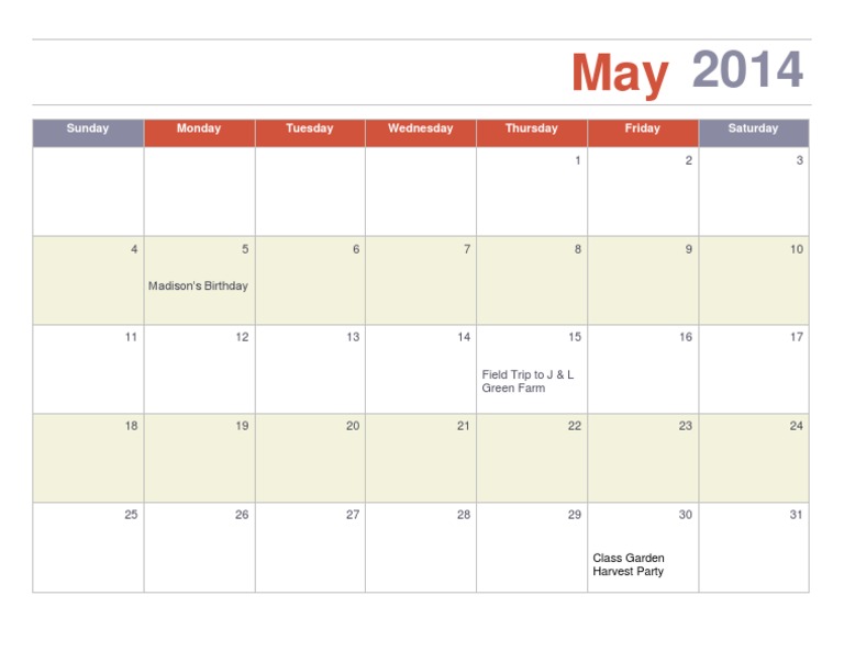 May 2014 Calendar Events | PDF