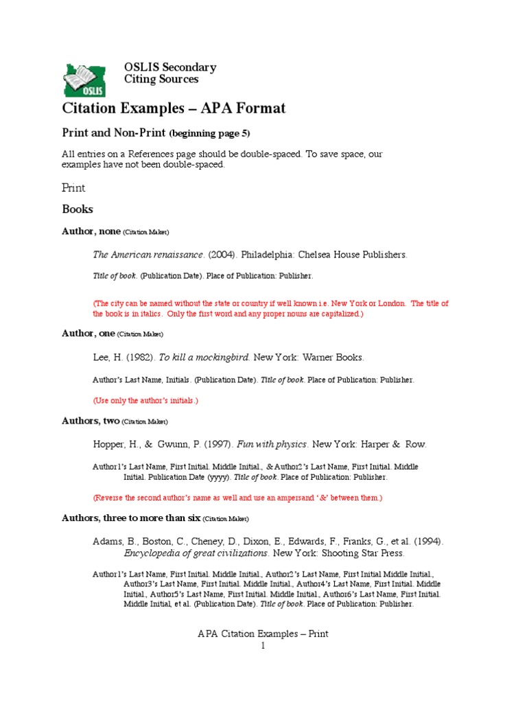 OSLIS Secondary Citing Sources Citation Encyclopedias