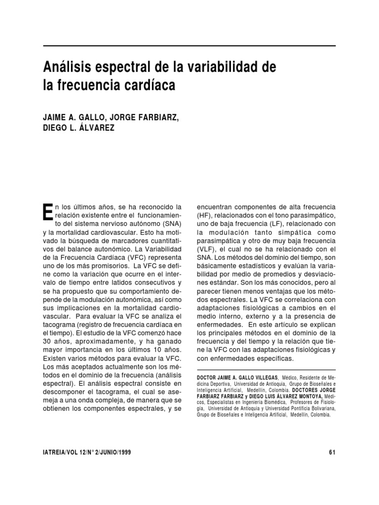 Análisis Espectral de la VFC Cardíaca | PDF | Salud y bienestar | Medicina