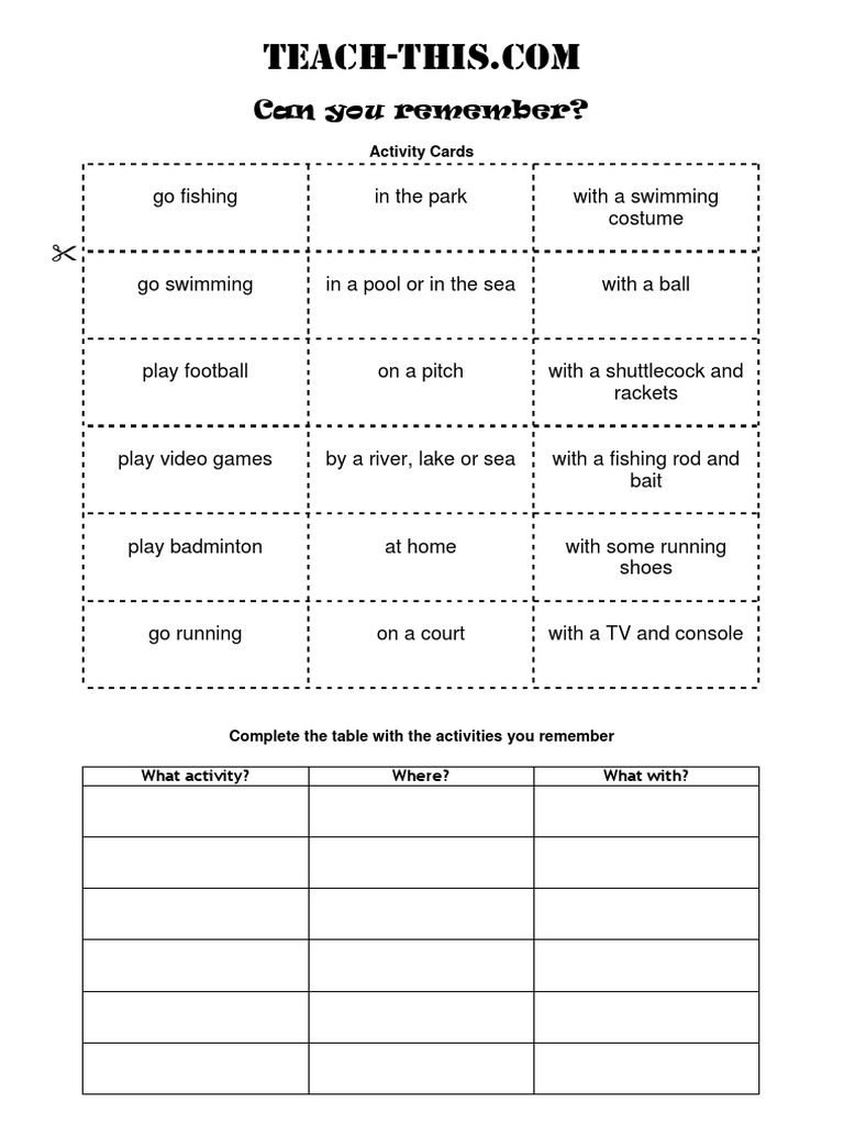 Can You Remember?: Activity Cards | PDF