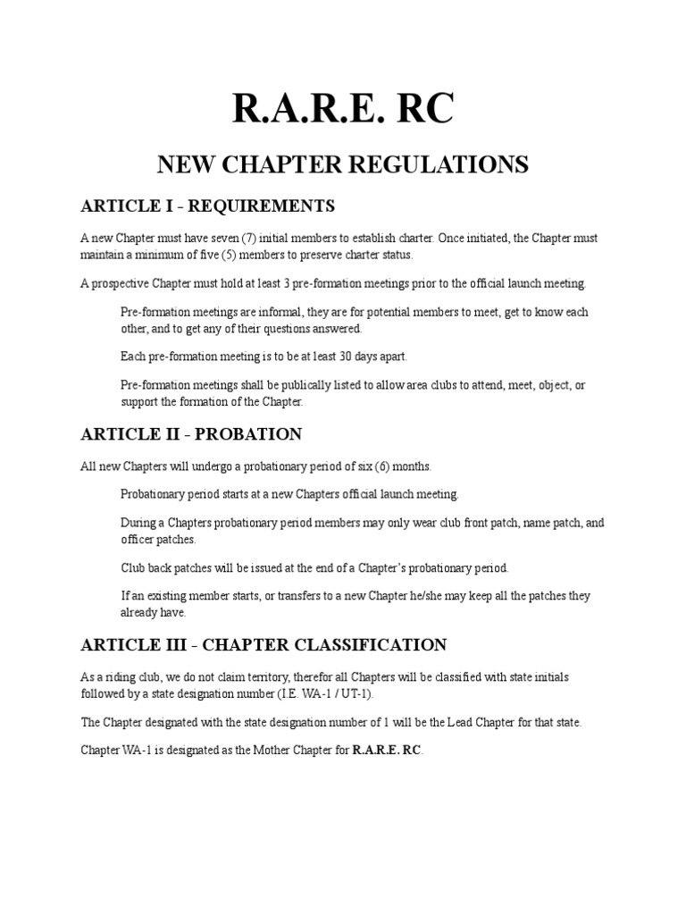 R.A.R.E. RC Chapter Formation Guidelines | PDF | Finance & Money ...