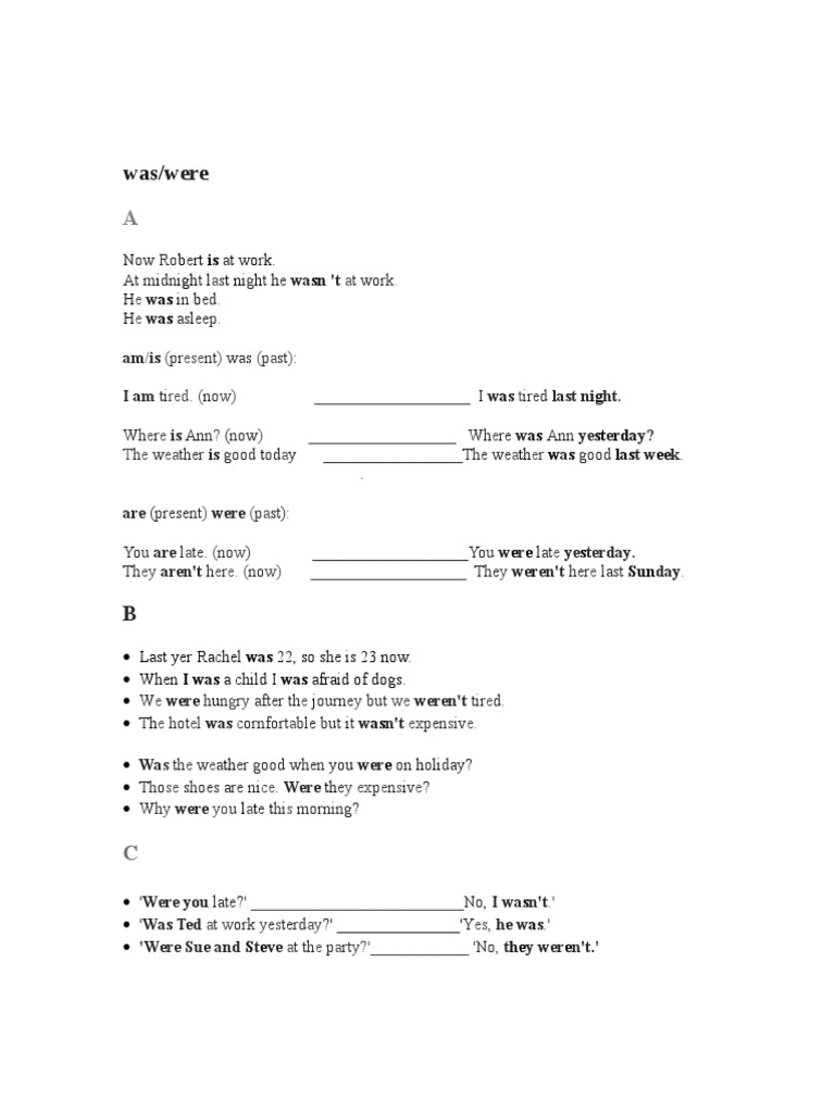 Understanding Past Tense: Was/Were Usage | PDF