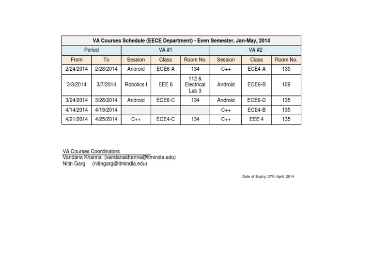 VA Sessions Schedule 27-4-2014 | PDF