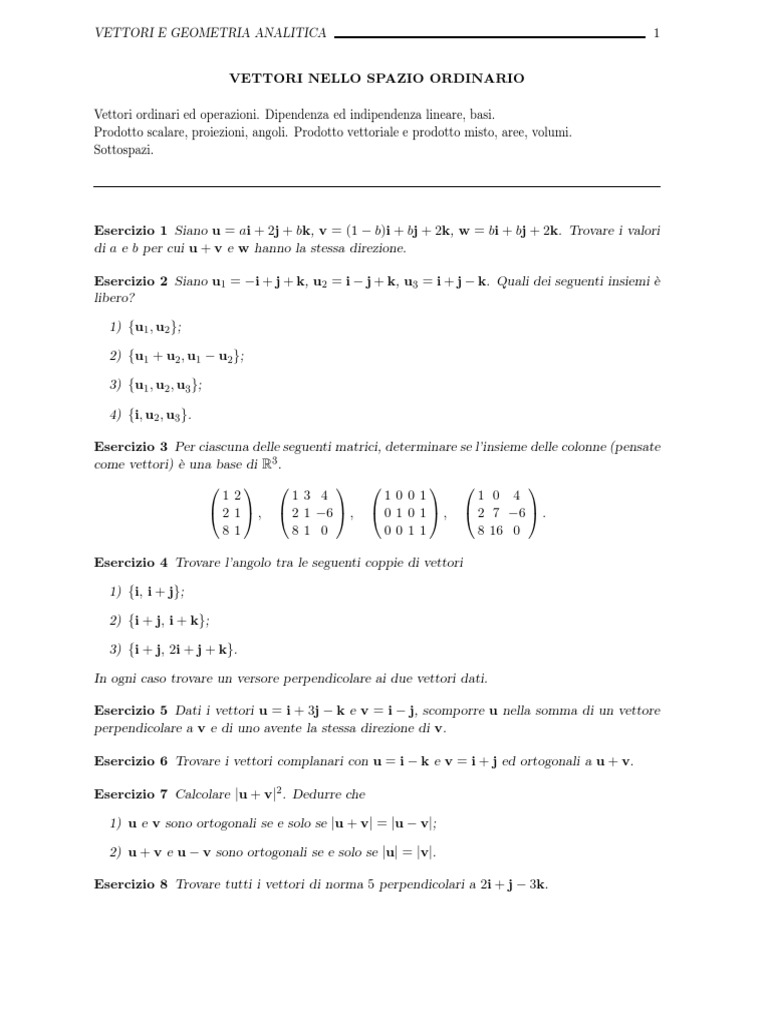 Esercizi Sui Vettori Con Soluzioni Pdf