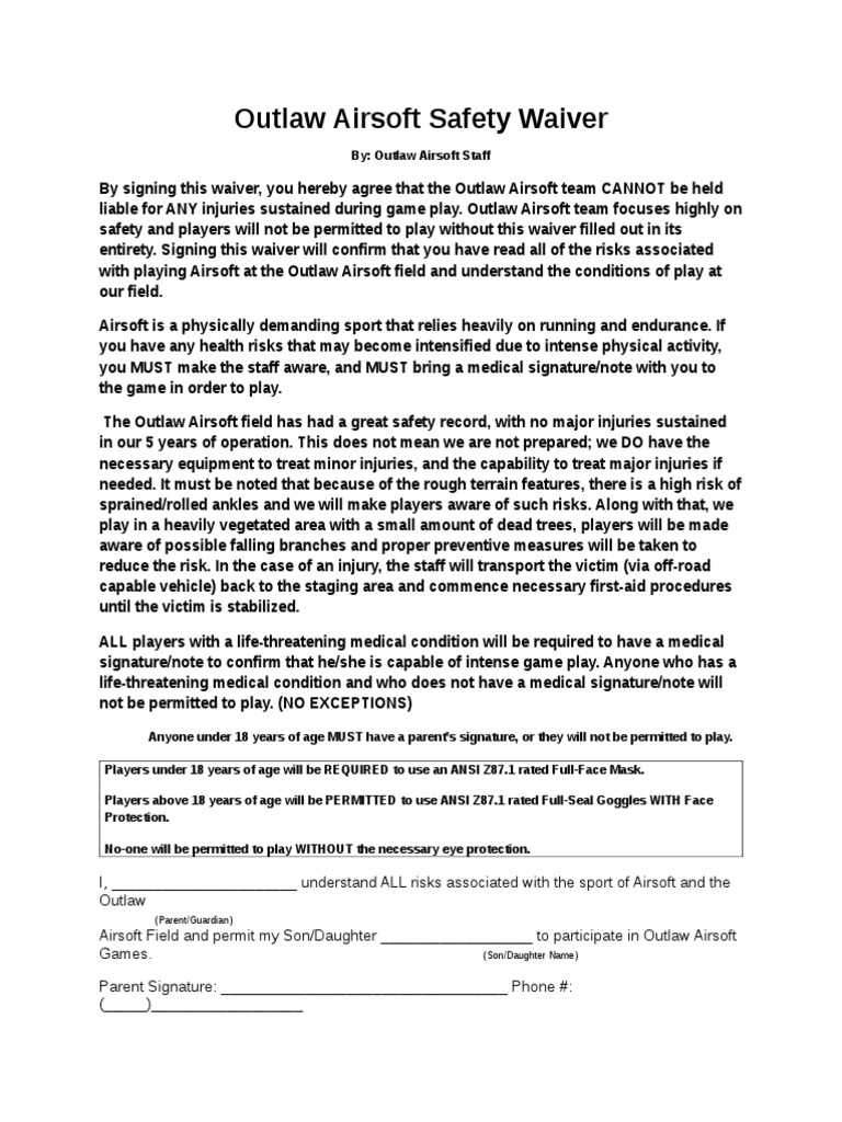 Outlaw Airsoft Safety Waiver Form | PDF | Foreign Language Studies