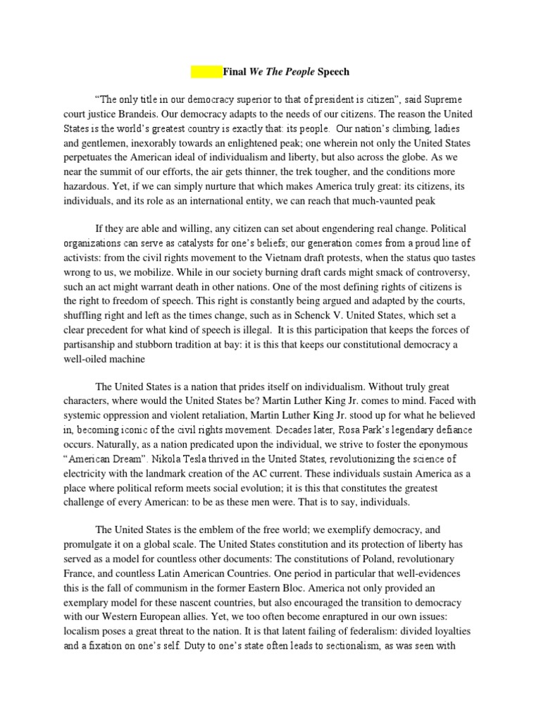 Final We The People Speech | PDF | The United States | African American ...
