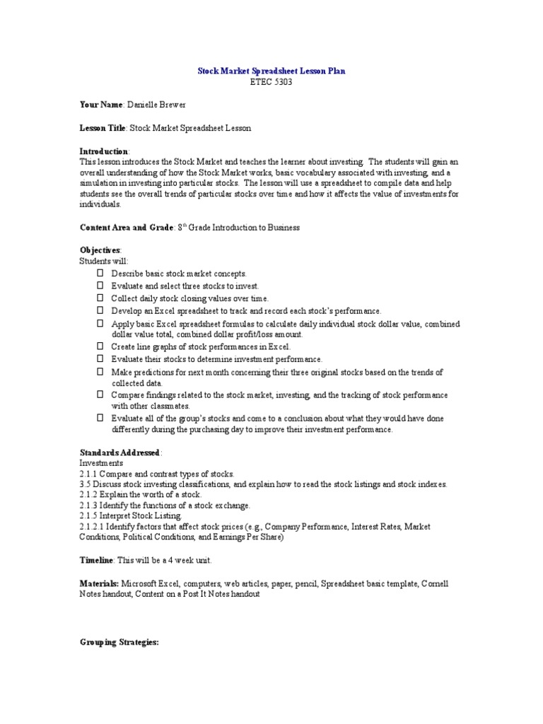 8th Grade Stock Market Lesson Plan | PDF | Stock Market | Computing