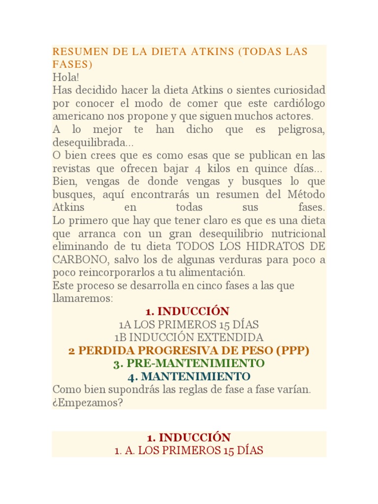 Resumen De La Dieta Atkins (Todas Las Fases): 2 Perdida Progresiva De ...