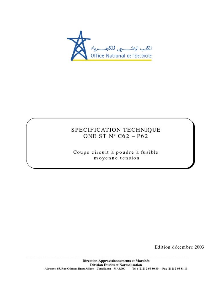 Spécification Technique C62 - Coupe Circuit | PDF | Fusible ...