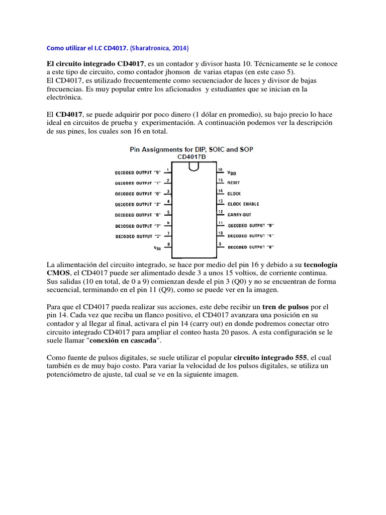 Como Utilizar El Cd4017 | PDF | Circuito integrado | Ingeniería Electrónica