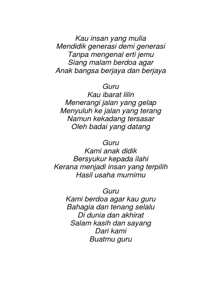 Sajak Guru Kau Insan Yang Mulia Pdf