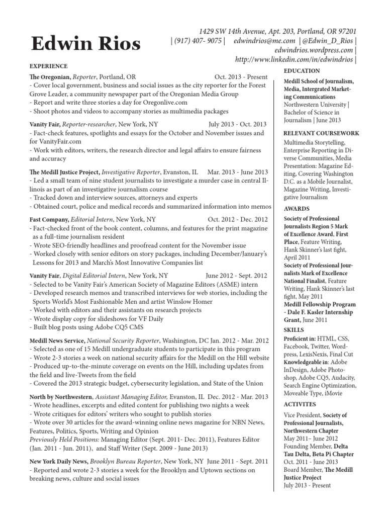 Edwin Rios Resume | PDF | Journalism | Mass Media