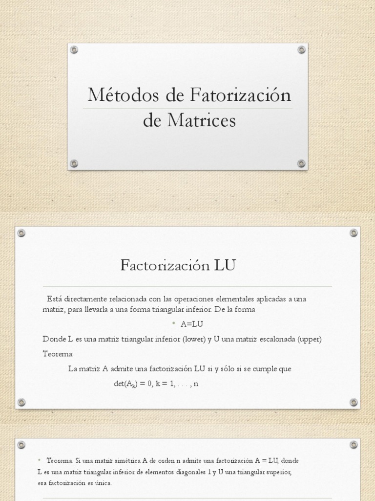 Factorizacion de Matrices Descargar gratis PDF Matriz (Matemáticas