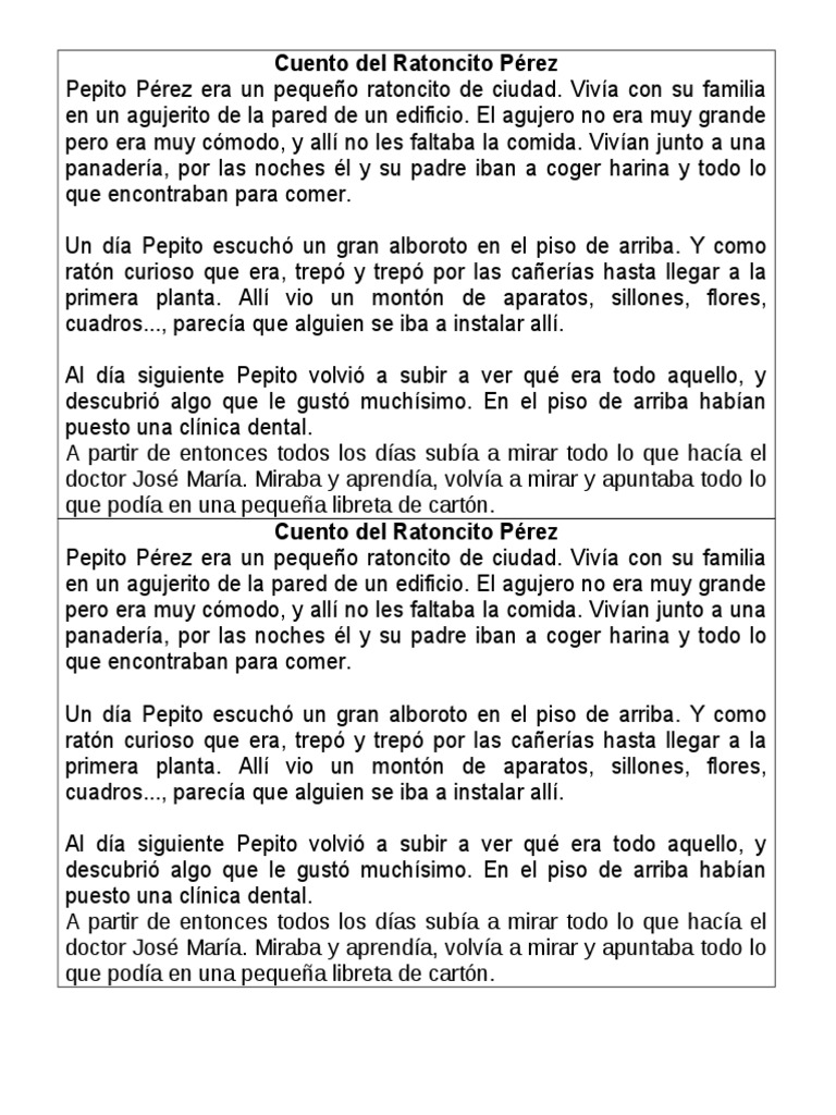 Cuento del Ratón Pérez: Pepito Pérez | PDF