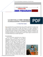 La Escuela Como Herramienta Globalizadora y Homogeneizadora Por Noemí Peña Trapero