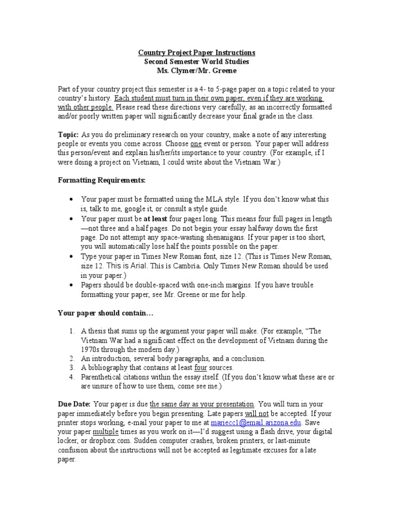 Country Project Paper Guidelines | PDF | Citation | Writing