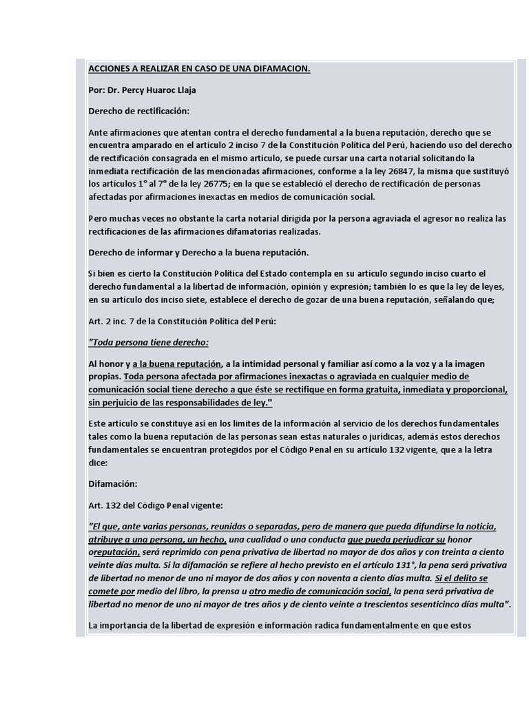 Acciones a Realizar en Caso de Una Difamacion