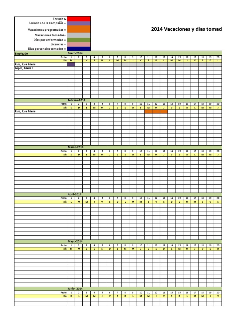 Formato De Vacaciones En Excel Gratis - Image to u