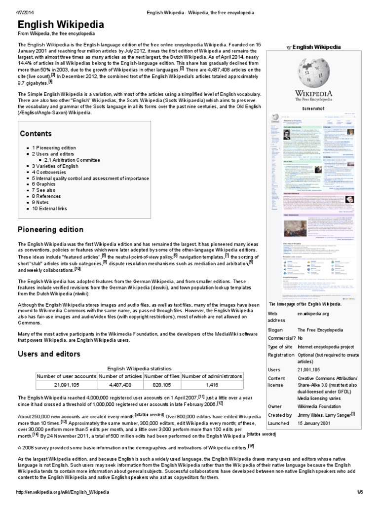 English Wikipedia: From Wikipedia, The Free Encyclopedia | PDF ...