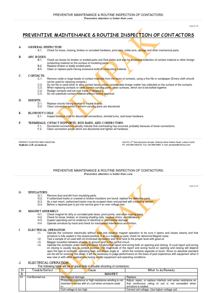 Preventive Maintenance & Routine Inspection of Contactors | PDF | Relay ...