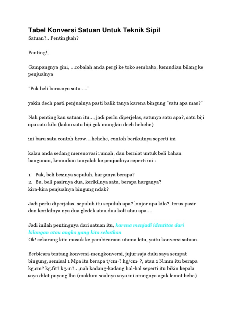 Tabel Konversi Satuan Untuk Teknik | PDF