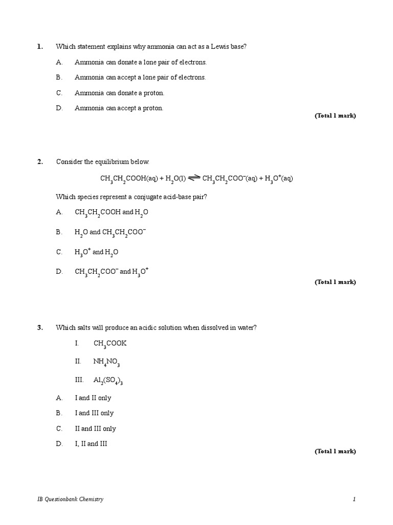 Acids and Bases Questions | PDF | Acid | Ph