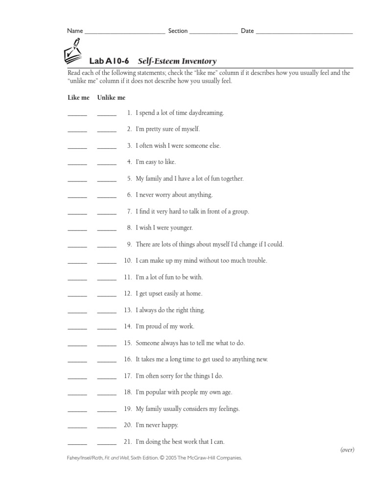 Coopersmith Self Esteem Scale | PDF