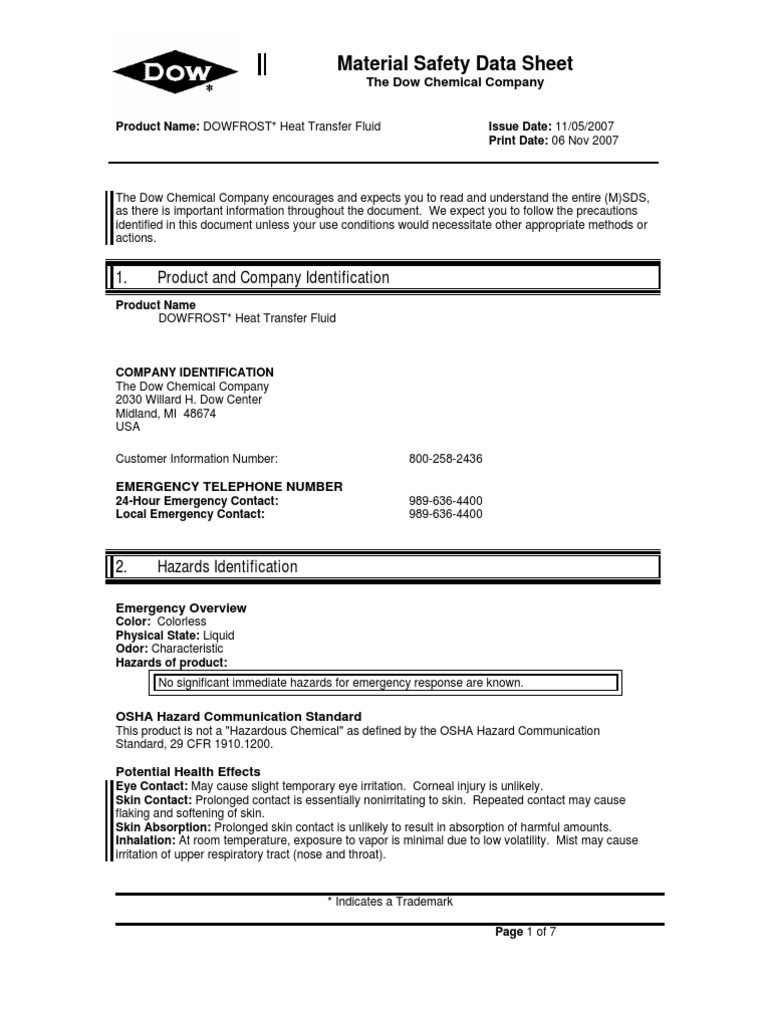 MSDS Dowfrost PDF Polyvinyl Chloride Toxicity