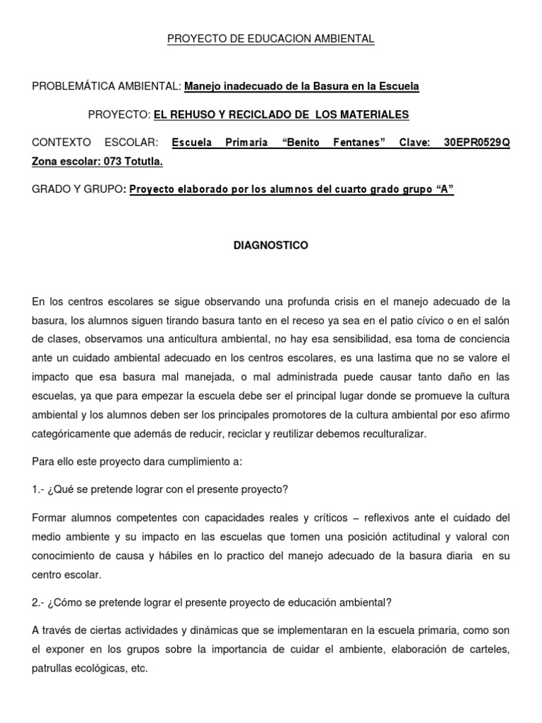 Proyecto de Educacion Ambiental | PDF | Reciclaje | Residuos