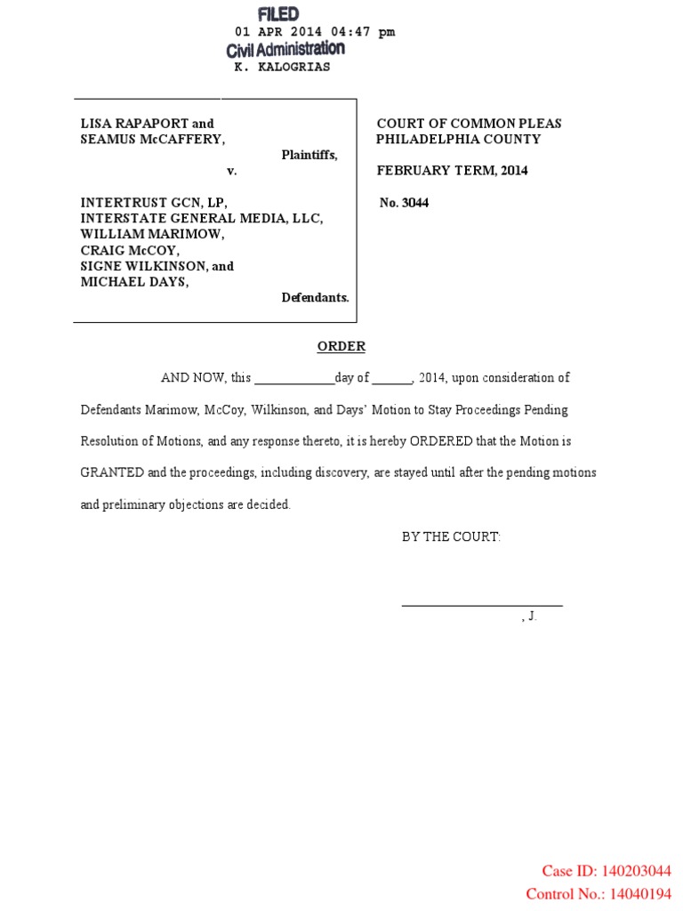 Motion Stay Discovery Discovery (Law) Complaint